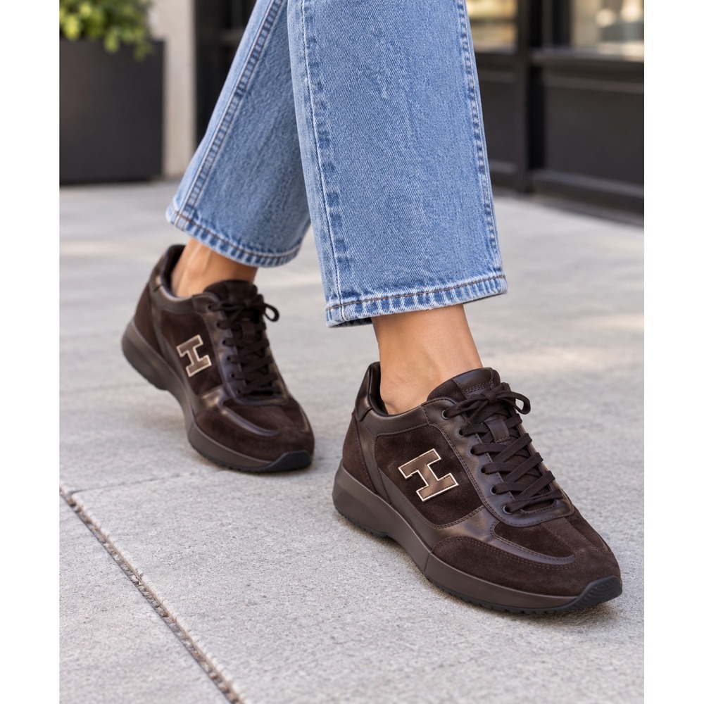 Hogan Interactive Brown Suede Leather Sneakers Italian Luxury Shoes Women